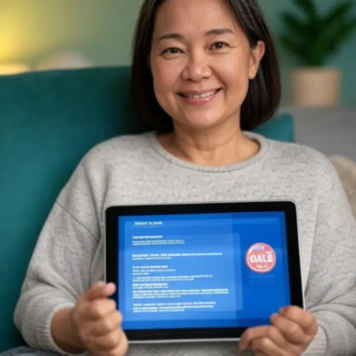 Klientka wystawiająca opinię o zakupach na tablecie