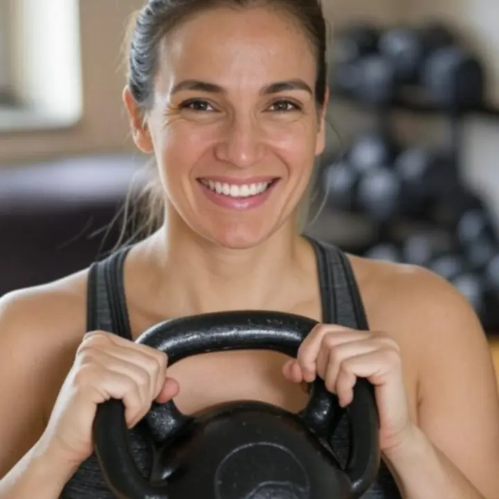 Klientka ćwicząca w domu z zestawem kettlebell Fitvoryxa