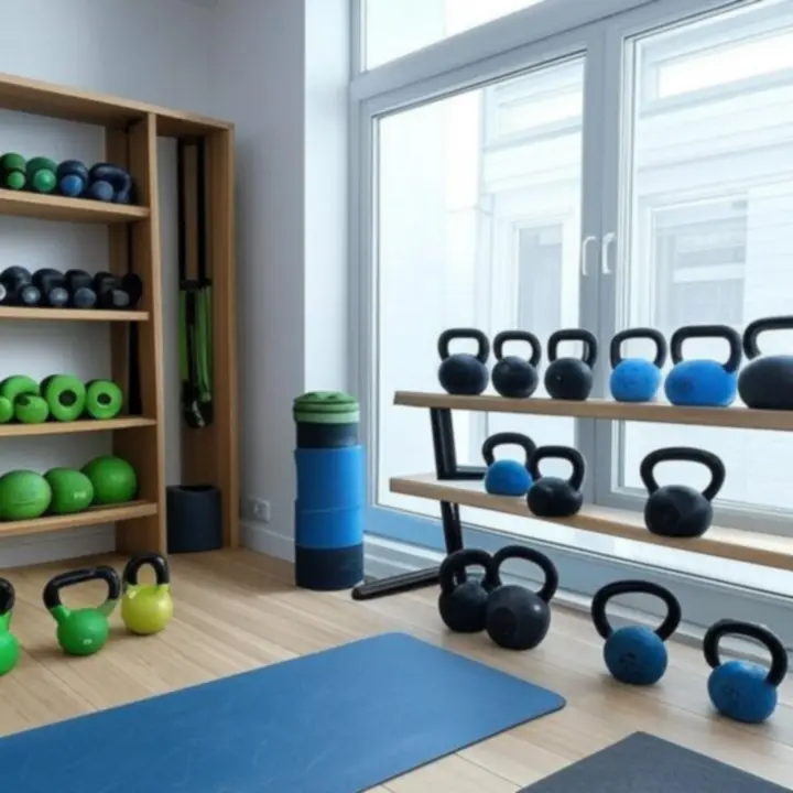 Nowoczesne domowe stanowisko treningowe z akcesoriami fitness