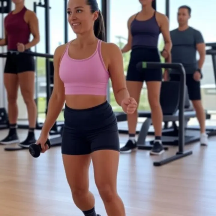 Osoby ćwiczące w nowoczesnym wnętrzu domowej siłowni z użyciem sprzętu fitness